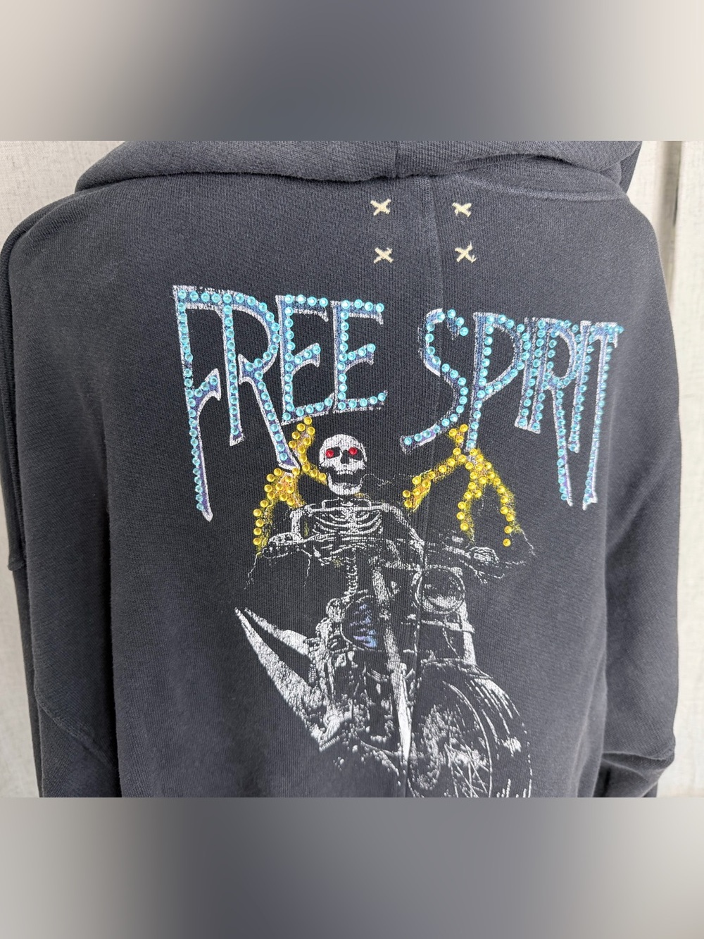 Vintage Black Kids One-Piece with 'Free Spirit' Rhinestone Graphic